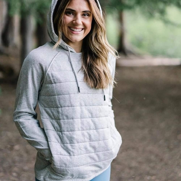 Zyia Active Combo Pocket Sweatshirt Grey Quilted Hooded Size XS - Picture 2 of 8